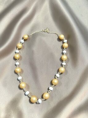 Kenneth Jay Lane Gold and White Bead Link Necklace
